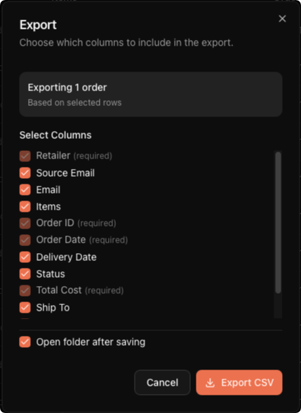 Export modal